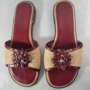 Brighton Women Red Oasis Floral Woven Embellishments Slide Sandals Size 5
